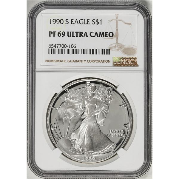 1990-S $1 Proof American Silver Eagle Coin NGC PF69 Ultra Cameo