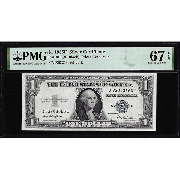 1935F $1 Silver Certificate Note Fr.1615 PMG Superb Gem Uncirculated 67EPQ
