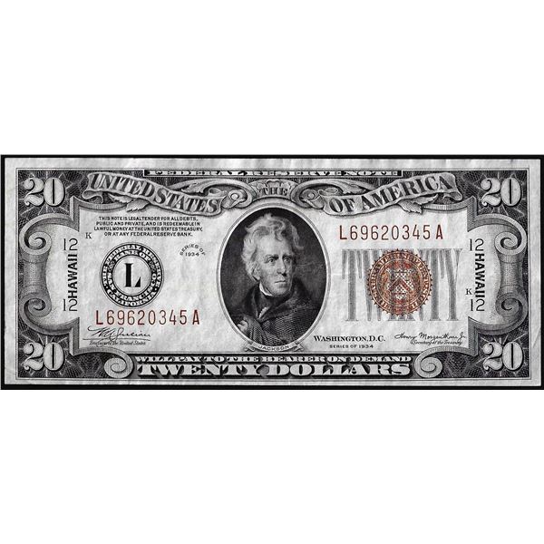 1934A $20 Hawaii WWII Emergency Issue Federal Reserve Note