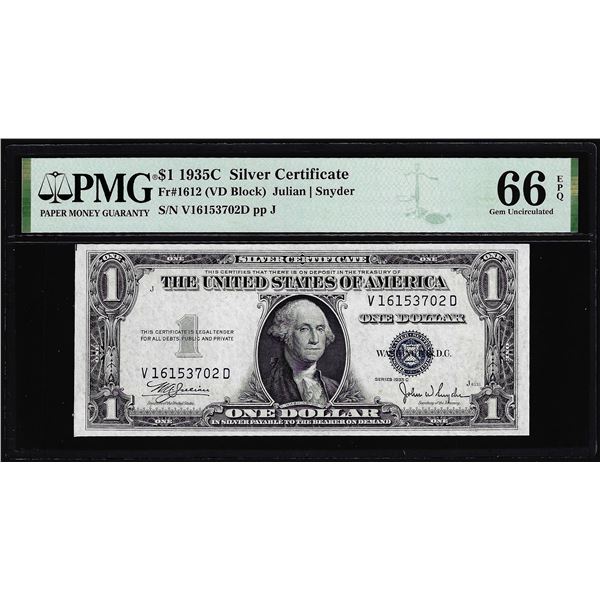 1935C $1 Silver Certificate Note Fr.1612 PMG Gem Uncirculated 66EPQ