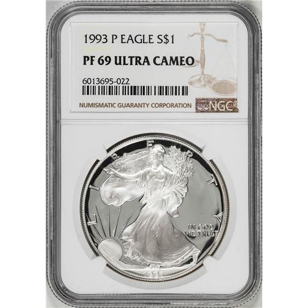 1993-P $1 Proof American Silver Eagle Coin NGC PF69 Ultra Cameo