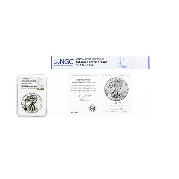 2019-S $1 Enhanced Reverse Proof American Silver Eagle Coin NGC PF70 w/ COA