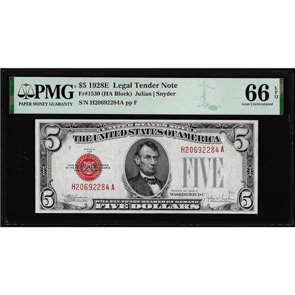 1928E $5 Legal Tender Note Fr.1530 PMG Gem Uncirculated 66EPQ