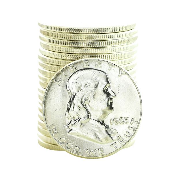 Roll of (20) Brilliant Uncirculated 1963 Franklin Half Dollar Coins