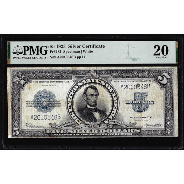 1923 $5 Porthole Silver Certificate Note Fr.282 PMG Very Fine 20