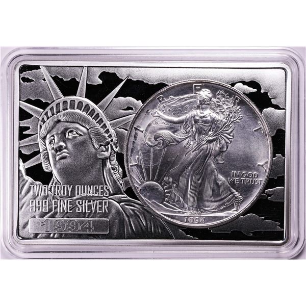 1994 $1 American Silver Eagle Coin & 2oz Silver Bar Set