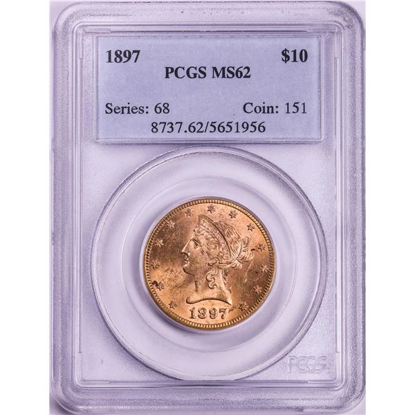 1897 $10 Liberty Head Eagle Gold Coin PCGS MS62