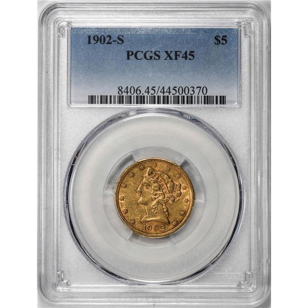 1902-S $5 Liberty Head Half Eagle Gold Coin PCGS XF45