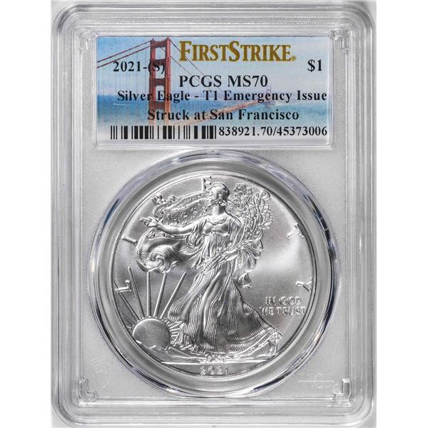 2021-(S) Type 1 $1 American Silver Eagle Coin PCGS MS70 First Strike Emergency Issue