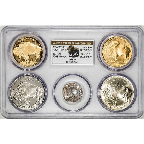 James E. Fraser Design Collection (5) Coin Set PCGS Graded