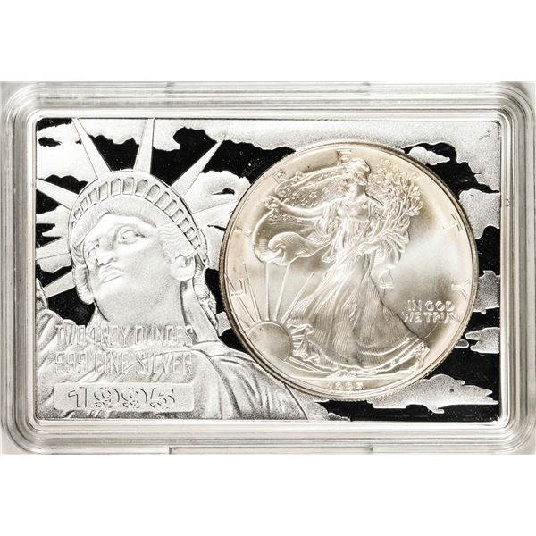 1995 $1 American Silver Eagle Coin & 2oz Silver Bar Set