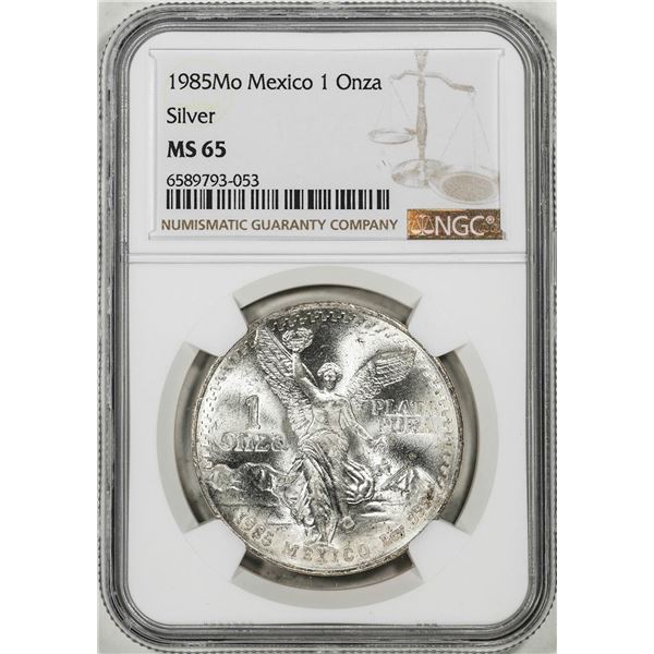 1985Mo Mexico 1 Onza Libertad Silver Coin NGC MS65