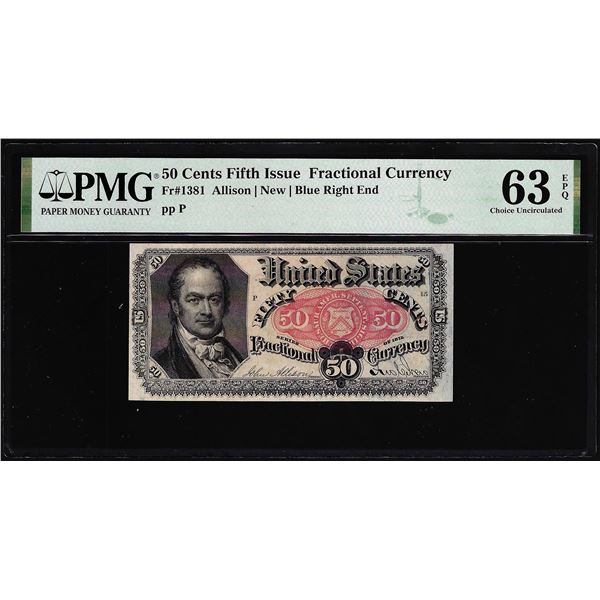 1874 Fifth Issue 50 Cents Fractional Currency Note Fr.1381 PMG Ch. Uncirculated 63EPQ
