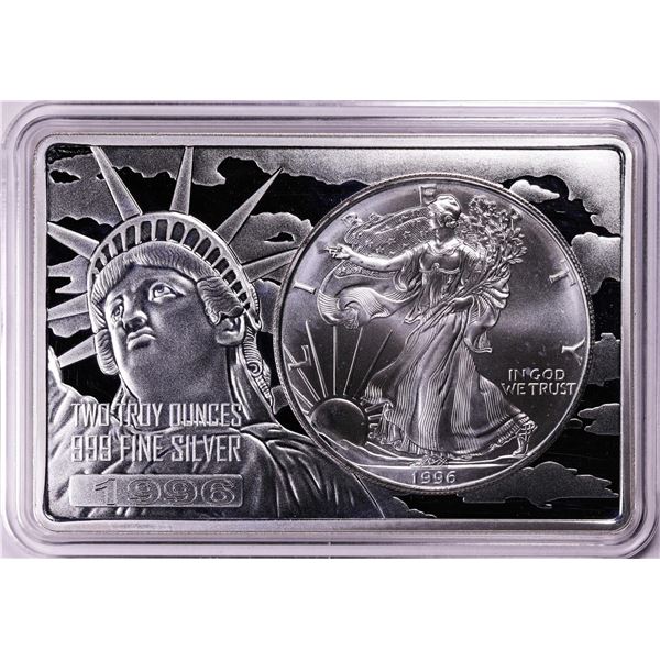 1996 $1 American Silver Eagle Coin & 2oz Silver Bar Set