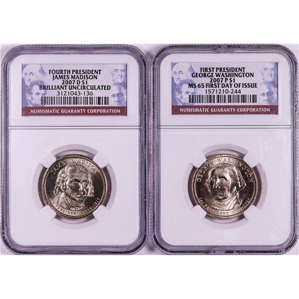 Lot of 2007-D and 2007-P $1 Presidential Dollar Coins NGC Brilliant Uncirculated