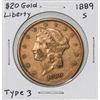 1889-S Type 3 $20 Liberty Head Double Eagle Gold Coin