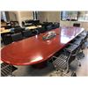 Image 2 : MAHOGANY FINISH/BURL INLAY 16' X 5' RACETRACK BOARDROOM TABLE