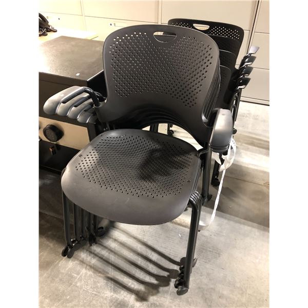 HERMAN MILLER BLACK MOBILE STACKING ARM CHAIR