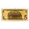 Image 2 : S100-100 $5 US DOLLAR 24K GOLD FOIL BANK NOTE