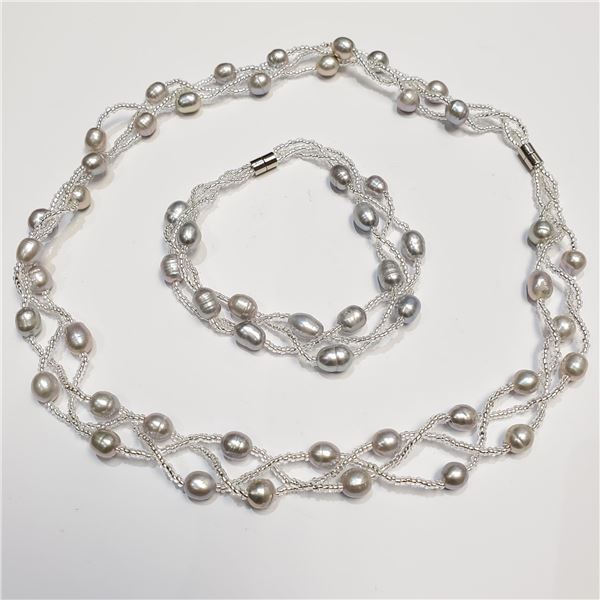 S100-80 SILVER FRESH WATER PEARL SET