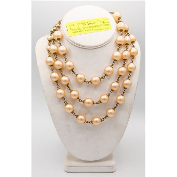 VINTAGE 16  PEACH BEADED TRIPLE STRAND COCKTAIL