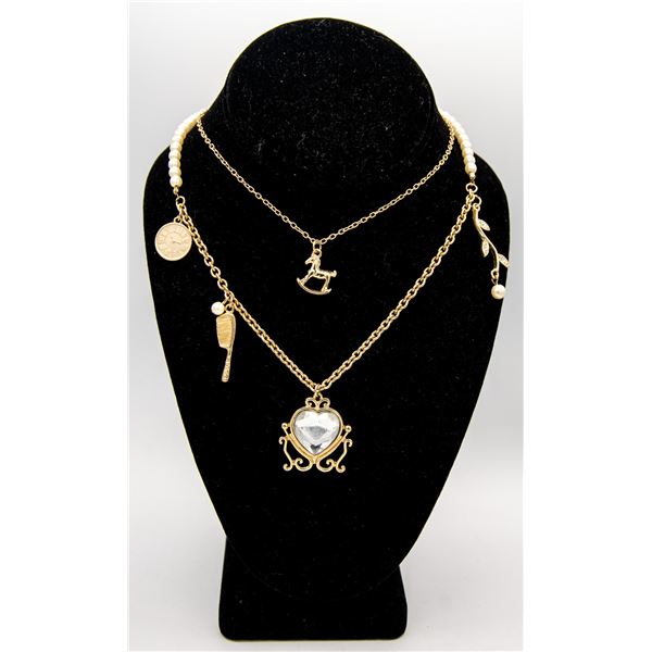 ESTATE 18" DOUBLE STRAND CHARM NECKLACE W/ FAUX