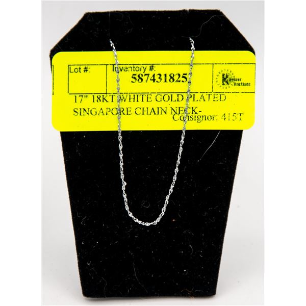 17" 18KT WHITE GOLD PLATED SINGAPORE CHAIN NECK-