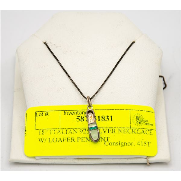 18  ITALIAN 925 SILVER NECKLACE W/ LOAFER PENDANT