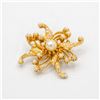 ESTATE GOLD TONE FLORAL BROOCH W/ FAUX PEARL