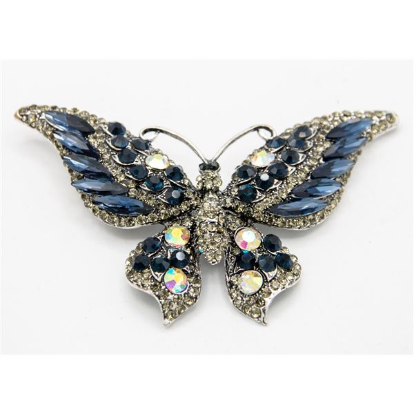 LADIES NAVY BLUE/ CLEAR JEWEL BUTTERFLY BROOCH