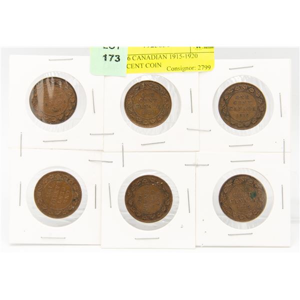 LOT OF 6 CANADIAN 1915-1920 LARGE CENT COIN