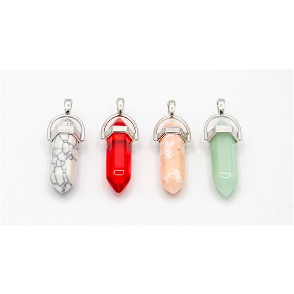 4 NEW GEMSTONE PENDANTS RED JADE, HOWLITE,