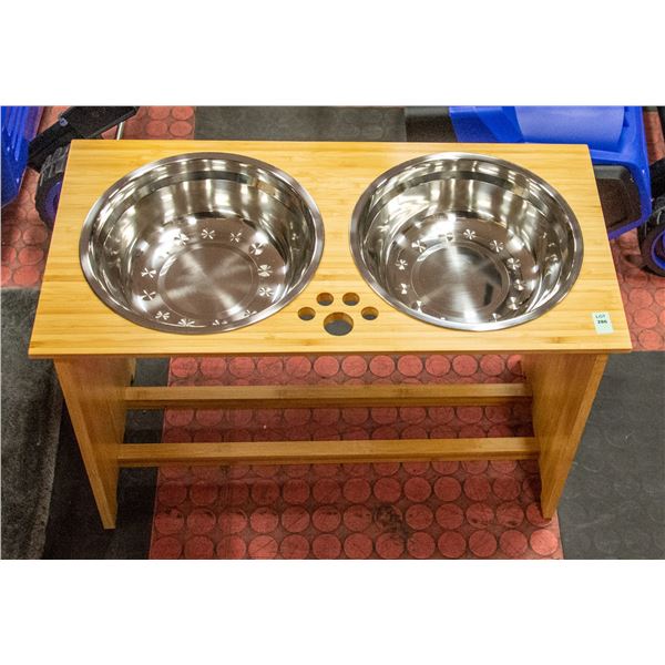 HIGH LEVEL BAMBOO STAINLESS DOUBLE DOG BOWL SET