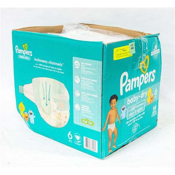 CASE OF 64 PAMPERS COOKIE MONSTER SZ 6 DIAPERS