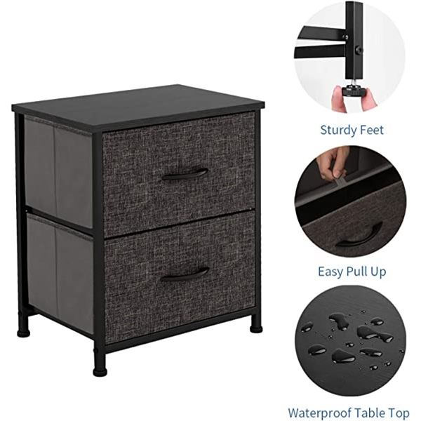 NEW HOMOKUS 2 DRAWER NIGHTSTAND STORAGE CHEST