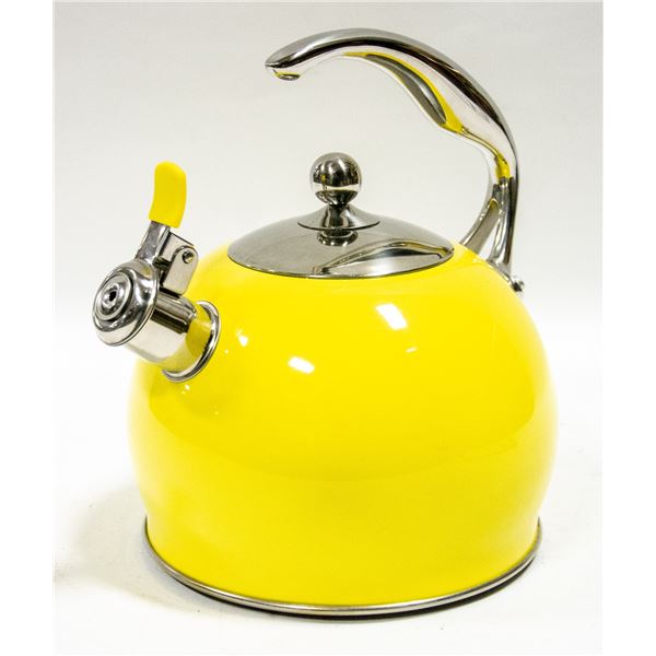 YELLOW MANUAL STOVE TOP KETTLE WITH LID