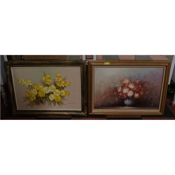 2 LARGE FRAMED ORIGINAL FLORAL PAINTINGS