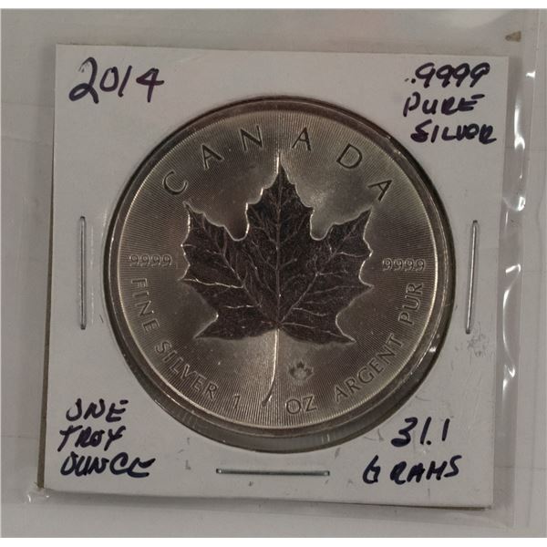 2014 .999 PURE FINE SILVER MAPLE LEAF 5 DOLLARS