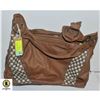 Image 1 : RICH DARK BROWN W SEA GREEN CHECKERED LEATHER BAG