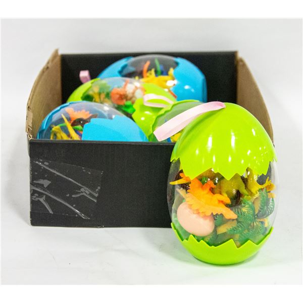 5 TOY DINO EGGS W/MINIATURE TOY DINOSAURS INSIDE