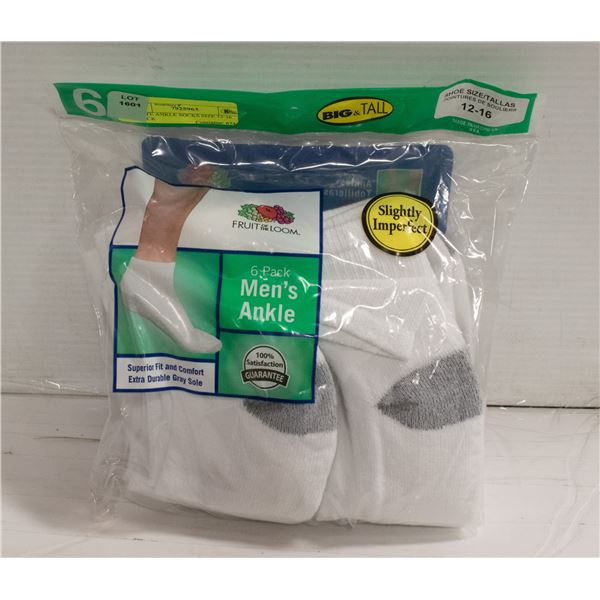 WHITE ANKLE SOCKS SIZE 12-16 6-PACK