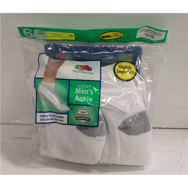 WHITE ANKLE SOCKS SIZE 12-16 6-PACK