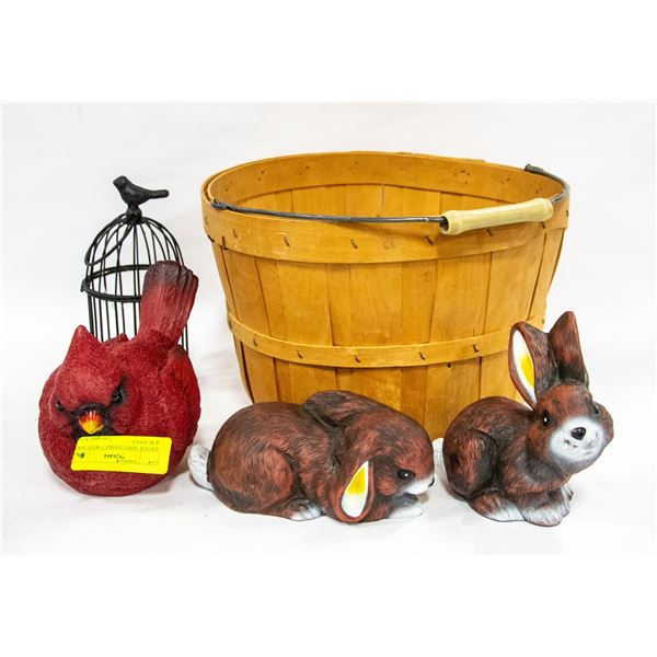 ESTATE APPLE BASKET WITH BIRDS & BUNNIES