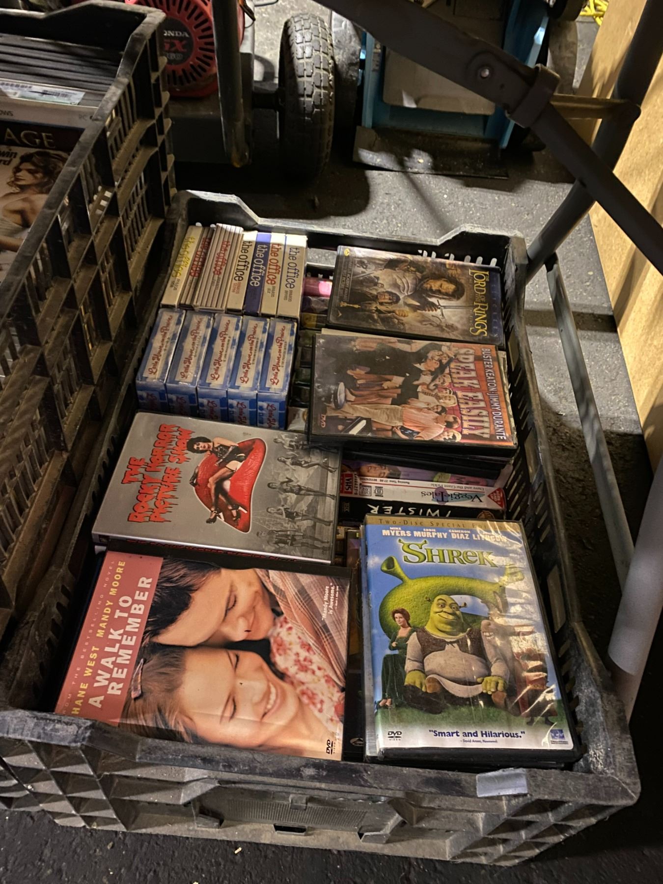 CRATE OF ASSORTED XBOX ONE GAMES, PS3 GAMES, & 2 CRATES OF DVDS / VHS