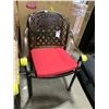 Image 2 : STACK OF 6 BRONZE CAST ALUMINUM OUTDOOR PATIO STACKING CHAIRS WITH RED CUSHIONS