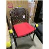 Image 2 : STACK OF 6 BRONZE CAST ALUMINUM OUTDOOR PATIO STACKING CHAIRS WITH RED CUSHIONS