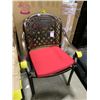 Image 2 : STACK OF 6 BRONZE CAST ALUMINUM OUTDOOR PATIO STACKING CHAIRS WITH RED CUSHIONS