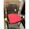 Image 2 : STACK OF 6 BRONZE CAST ALUMINUM OUTDOOR PATIO STACKING CHAIRS WITH RED CUSHIONS