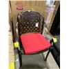 Image 2 : STACK OF 6 BRONZE CAST ALUMINUM OUTDOOR PATIO STACKING CHAIRS WITH RED CUSHIONS