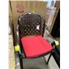Image 2 : STACK OF 6 BRONZE CAST ALUMINUM OUTDOOR PATIO STACKING CHAIRS WITH RED CUSHIONS
